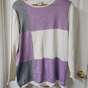 Allison Daley Vintage Colorblock Sequin Beaded Knit Sweater Plus XL